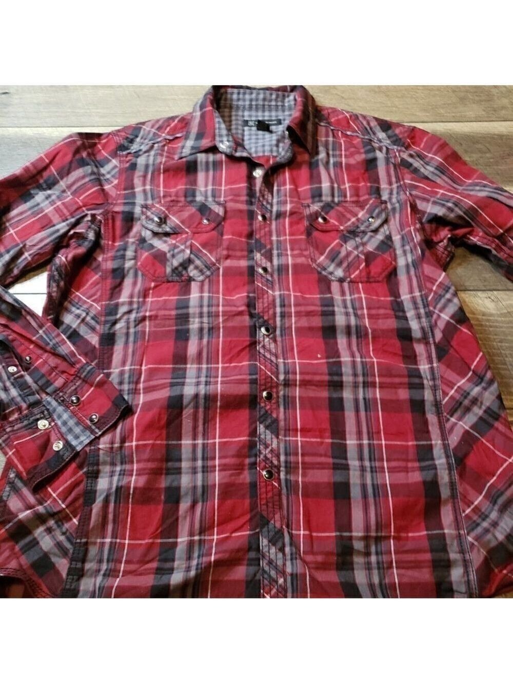 INC International Concepts Plaid Pearl Snap Shirt